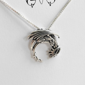 Sterling Silver Sleeping Dragon Necklace. Power Jewelry, Dragon Jewelry, Guardian Jewelry, Strength Jewelry, Wisdom Jewelry