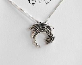 Sterling Silver Sleeping Dragon Pendant Necklace: Power Jewelry