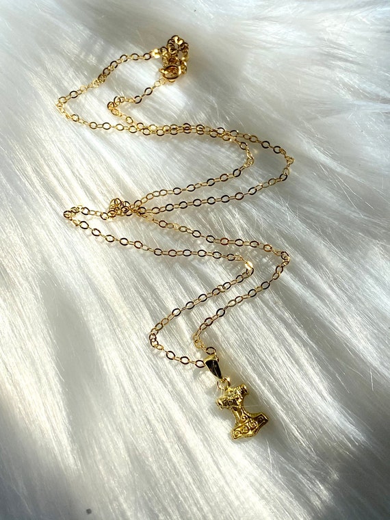 Tiny Gold Filled Thors Hammer Necklace: Norse Viking Jewelry