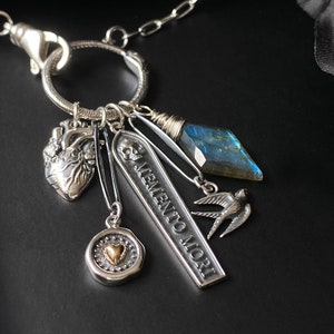 Sterling Silver Gothic Charm Necklace: Labradorite, Memento Mori, Limited Edition image 2