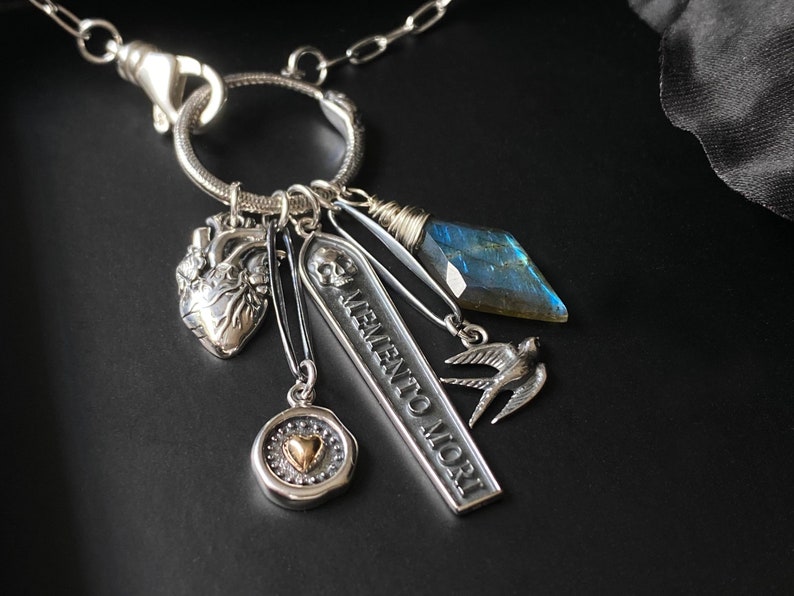 Sterling Silver Gothic Charm Necklace: Labradorite, Memento Mori, Limited Edition image 2