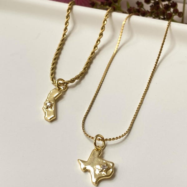 Gold Texas or California Necklace: CZ State Jewelry