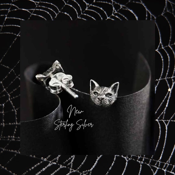 Sterling Silver Tiny Cat Stud Earrings, Cat Jewelry, Feline Jewelry, Cat Lover Gift, Kitten Earrings, Tiny Cat Earrings