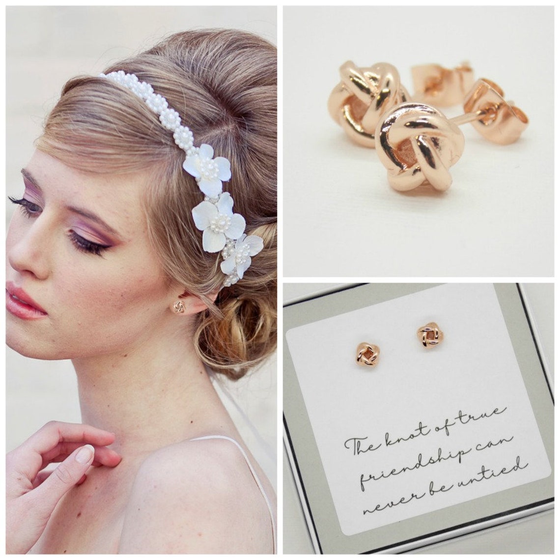 Rose Gold Knot Stud Earrings Best Friend BFF JewelryTie the Etsy