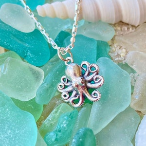 Sterling Silver Baby Octopus Necklace. Octopus Jewelry, Marine Life Jewelry, Cephalopod Jewelry, Waterproof Jewelry, CHAIN CHOICES