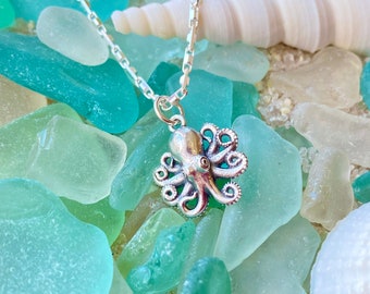Sterling Silver Baby Octopus Necklace. Octopus Jewelry, Marine Life Jewelry, Cephalopod Jewelry, Waterproof Jewelry, CHAIN CHOICES