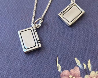 Sterling Silver or Gold Filled Book Necklace, Tiny Library Jewelry