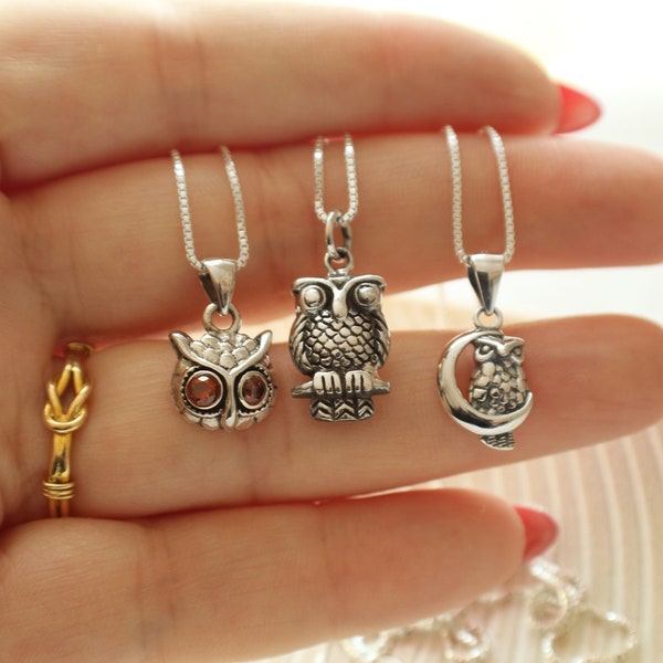 Sterling Silver Owl Necklace Your Choice. Wisdom Jewelry,  Foresight Jewelry, Moon Jewelry, Athena Jewelry, Bird Jewelry, Owl Jewelry