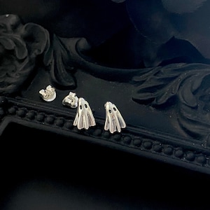 Sterling Silver Ghost Stud Earrings. Ghost Jewelry, Spectre Jewelry, Halloween Jewelry, Phantom Jewelry