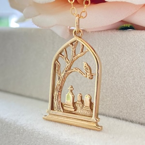 Gold Filled Graveyard Raven Necklace: Gothic Bronze Jewelry
