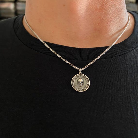 Memento Mori Skull Necklace: Sterling Silver Gothic Pendant, Stainless Steel Chain