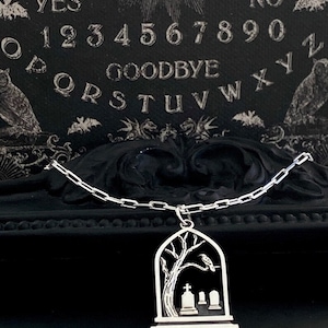 Sterling Silver Graveyard Raven Necklace: Gothic Halloween Jewelry