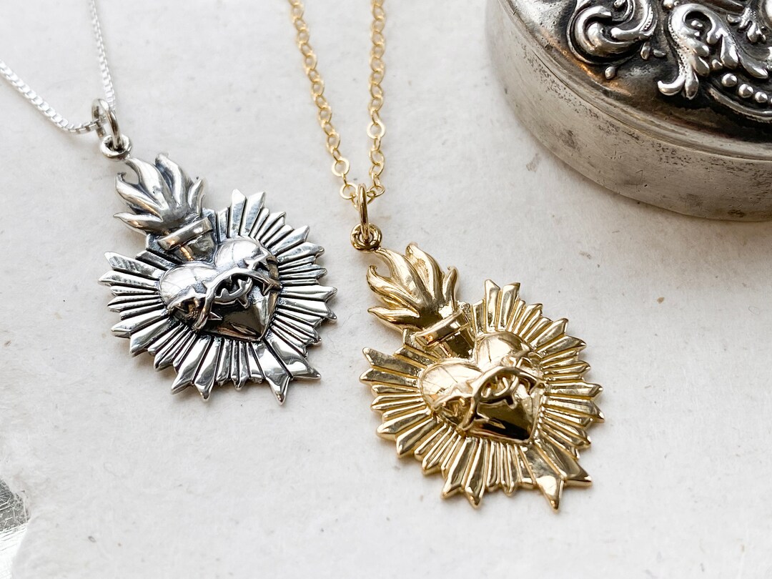 Floral Sacred Heart Gold Necklace