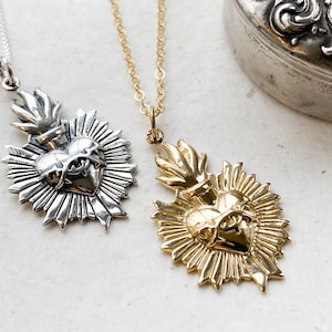Gold Filled or Sterling Silver Sacred Heart Necklace. Sacred Heart, Religious Necklace,Milagro Necklace. Chain Choice Box or Cable.