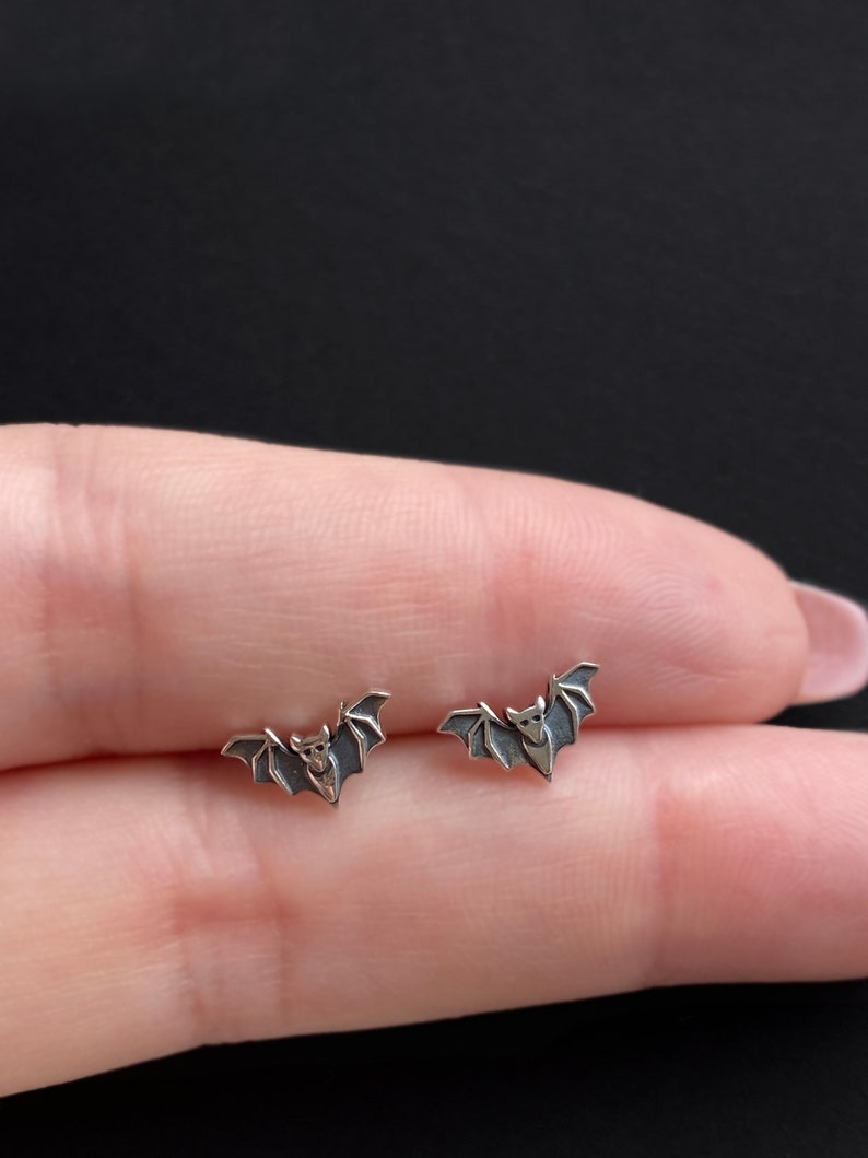 Dainty Sterling Silver Bat Stud Earrings. Bat Jewelry Gothic Etsy
