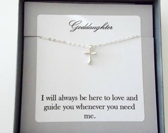 Sterling Silver Goddaughter Necklace. Religious Jewelry, Baptism, Cross Necklace
