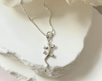 Sterling Silver Gecko Necklace: Wildlife Reptile Jewelry