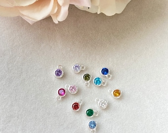 Tiny Sterling Silver Birthstone Charm: Necklace Add On