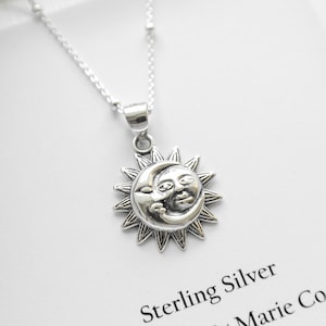 Sterling Silver Sun and Moon Satellite Chain Necklace. Moon Jewelry, Sun Jewelry, Astrology Jewelry, Sterling SIlver Jewelry