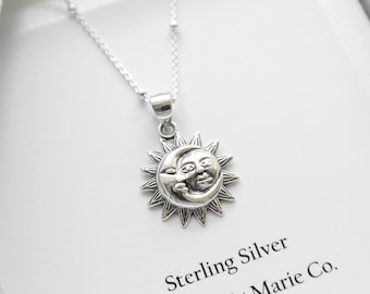 Sterling Silver Sun and Moon Satellite Chain Necklace. Moon Jewelry, Sun Jewelry, Astrology Jewelry, Sterling SIlver Jewelry
