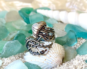 Sterling Silver Adjustable Jellyfish Ring. Jellyfish Jewelry, Sea Life Jewelry, Ocean Jewelry, Adjustable Jewelry, Waterproof Jewelry