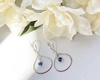 Sterling Silver Teardrop Sapphire Lever Back Earrings, Sapphire Jewelry, Modern Jewelry, Gemstone Jewelry, Waterproof Jewelry