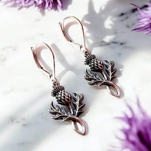 Sterling Silver Scottish Thistle Lever Back Earrings. Earring Choices, Flower of Scotland, Scottish Jewelry,Waterproof Jewelry