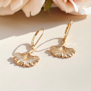 Gold Filled Ginkgo Leaf Earrings: Botanical Leverback Jewelry