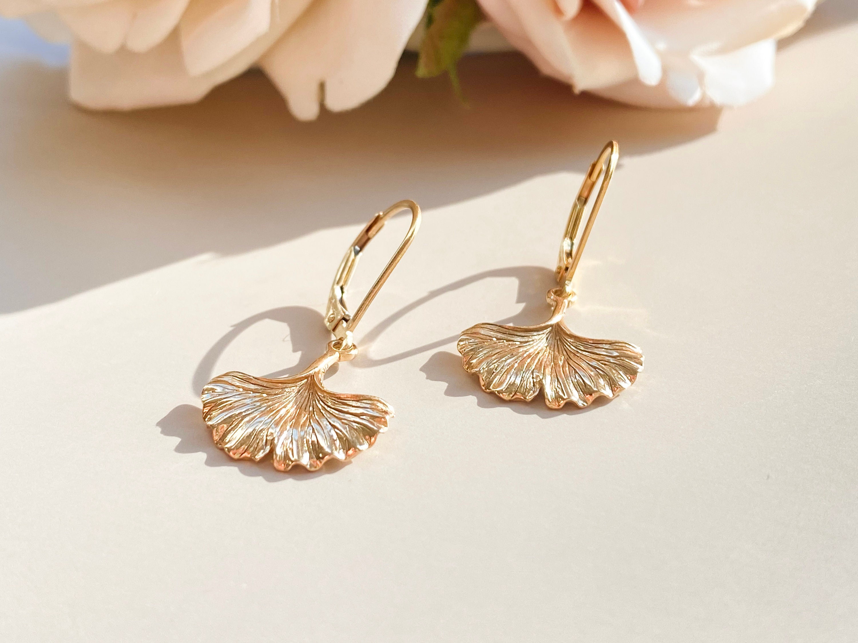 Gold Filled Ginkgo Leaf Earrings: Botanical Leverback Jewelry