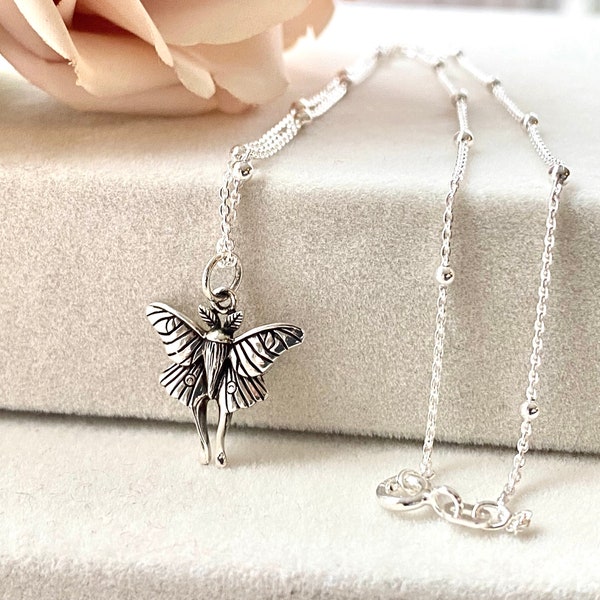 Sterling Silver Small Luna Moth Necklace. Moth Jewelry, Bug Jewelry, Intuition Jewelry, Luna Moth Necklace