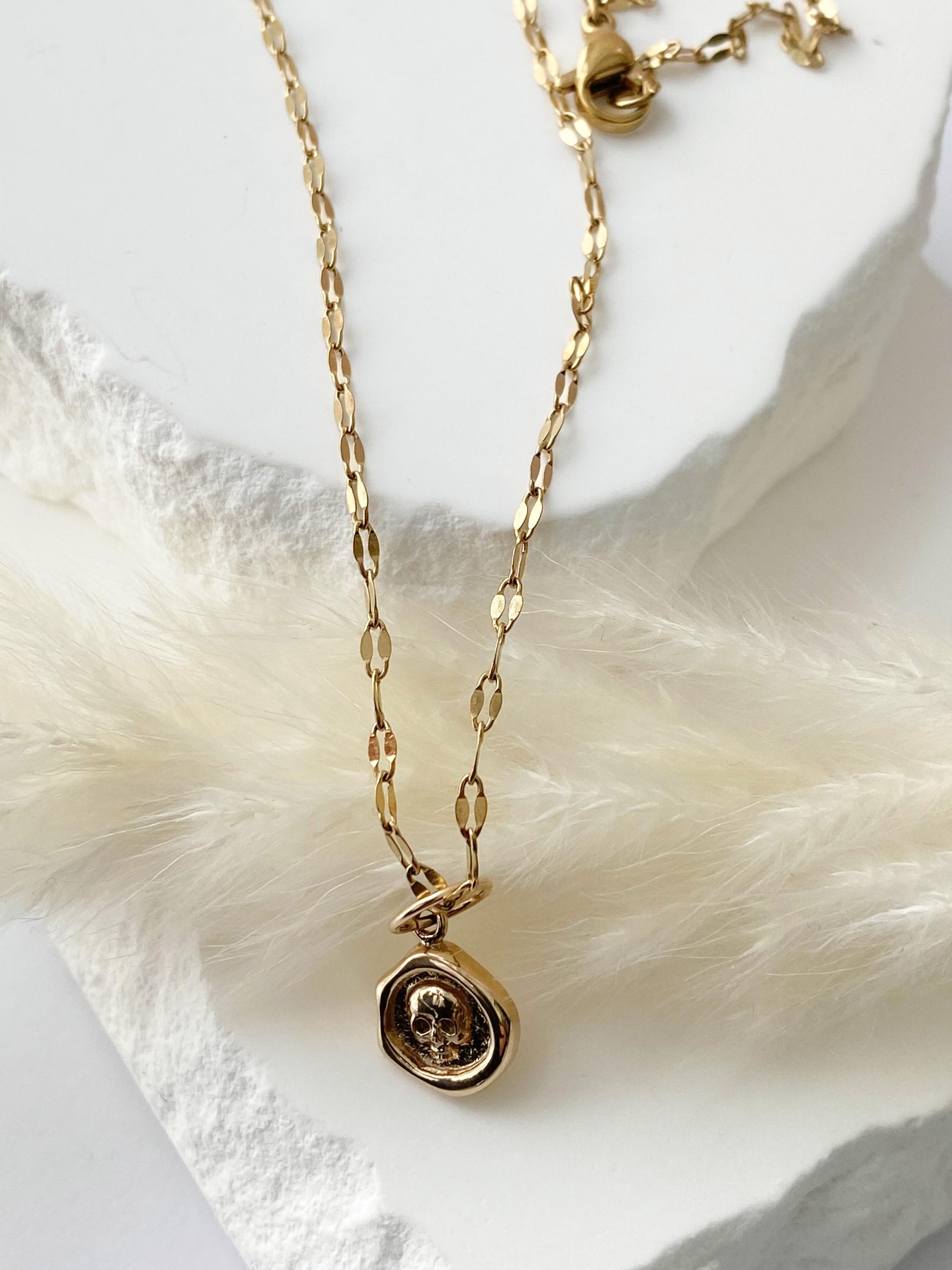 Gold or Sterling Silver Memento Mori Skull Necklace | Gold Stainless ...