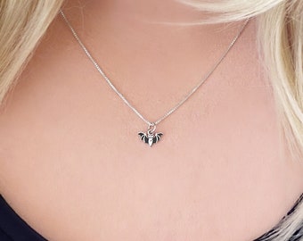 Tiny Sterling Silver or Gold Bat Necklace. Bat Jewelry, Vampire Bat, Mini Bat Necklace, Halloween Jewelry, Gothic Necklace