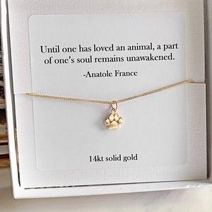 14kt Solid Gold Paw Print Necklace or Charm. Tiny Paw Print Necklace, Solid Gold Jewelry, Animal Loss Jewelry, Adjustable Chain