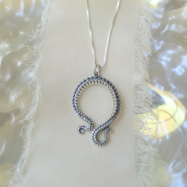 Sterling Silver Tentacle Necklace. Cephalopod Jewelry, Tentacle Jewelry, Nautical Jewelry, Hypoallergenic Jewelry, Regeneration Jewelry