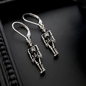 Sterling Silver Skeleton Earrings: Gothic Leverback Jewelry