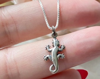 Sterling Silver Gecko Necklace. Gecko Jewelry, Wildlife Jewelry, Reptile Lover Gift, Waterproof Jewelry, CHAIN CHOICES