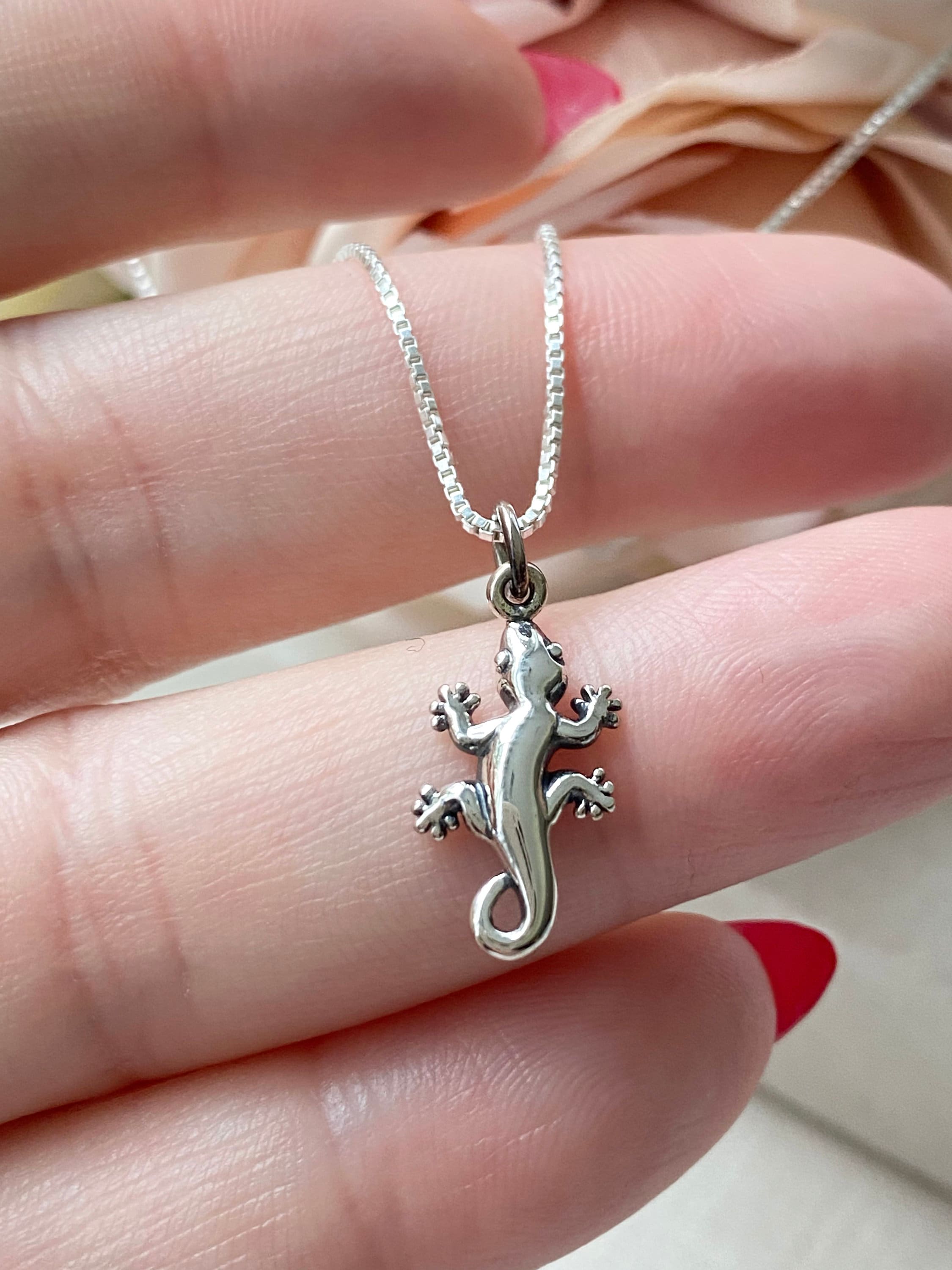 Sterling Silver Gecko Necklace. Gecko Jewelry Wildlife Jewelry Reptile Lover Gift Waterproof Jewelry CHAIN CHOICES Etsy