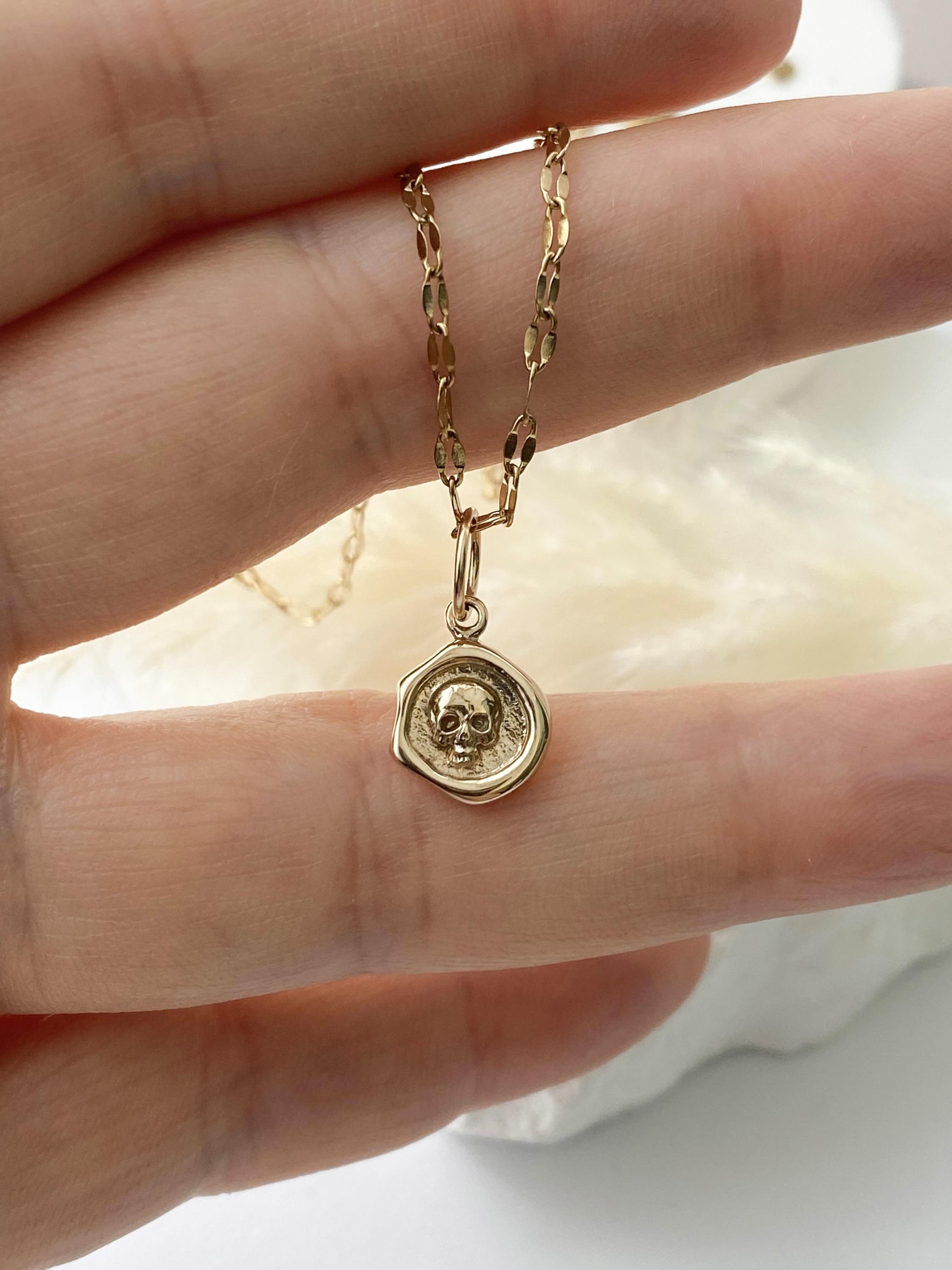 Gold or Sterling Silver Memento Mori Skull Necklace | Gold Stainless ...