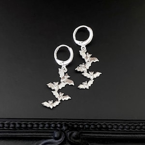 Sterling Silver Bat Cluster Hoop or Lever Back Earrings. Bat Jewelry, Chiroptera Jewelry, Bat Lover Gift, Waterproof Jewelry