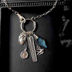 Sterling Silver Gothic Charm Necklace: Labradorite, Memento Mori, Limited Edition image 5
