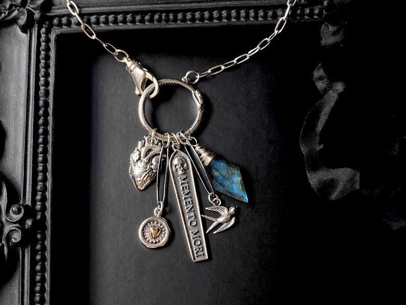 Sterling Silver Gothic Charm Necklace: Labradorite, Memento Mori, Limited Edition image 5