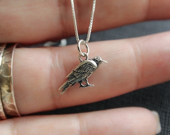 Tiny Raven Sterling Silver Necklace. Raven Jewelry, Dainty Raven, Mystic Jewelry