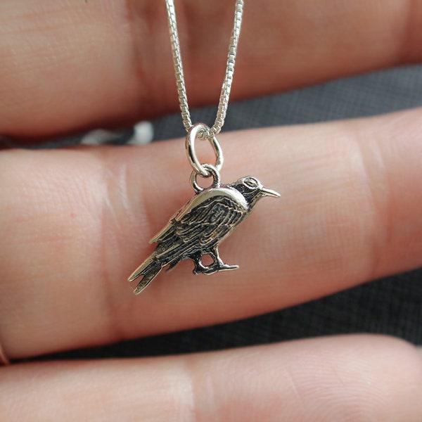 Tiny Raven Sterling Silver Necklace. Raven Jewelry, Dainty Raven, Mystic Jewelry