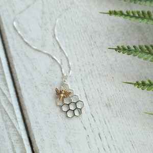 Tiny Sterling Silver Honeycomb Bee Necklace, Earrings or Set. Bee Jewelry, Silver Bee, Bee Charm, Honeycomb Jewlery image 6