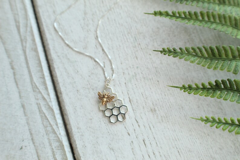 Tiny Sterling Silver Honeycomb Bee Necklace, Earrings or Set. Bee Jewelry, Silver Bee, Bee Charm, Honeycomb Jewlery image 6