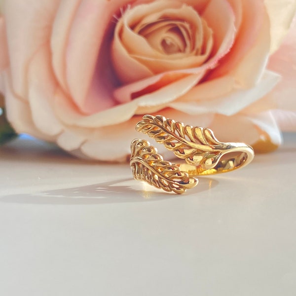 Gold Fern Leaf Adjustable Ring. Fern Leaf Jewelry, Adjustable Ring, Cottage Core Ring, Spring Jewelry