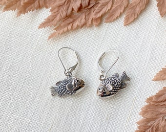 Sterling Silver Puffer Fish Lever Back Earrings, Ocean Jewelry, Marine Life Jewelry, Diver Gift, Fish Jewelry, Waterproof Jewelry