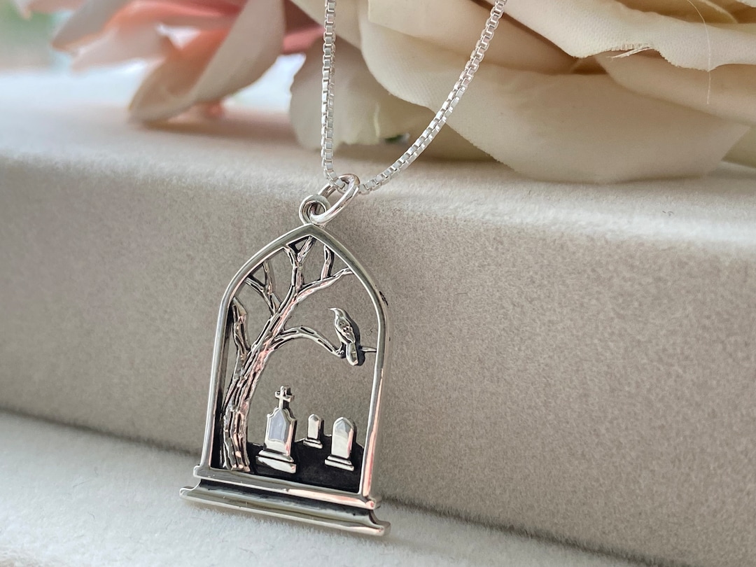 Sterling Silver Graveyard With Raven Necklace. Graveyard Etsy
