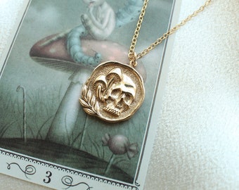 Gold Filled or Sterling Silver Skull Mushrooms Necklace. Skull Jewelry, Transformation Jewelry, Rebirth Jewelry, Afterlife Jewelry