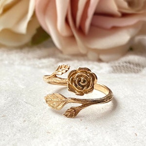 Adjustable  Rose Ring in Gold Bronze. Flower Jewelry, Floral Jewelry, Adjustable Ring, Spring Jewelry, Rose Jewelry